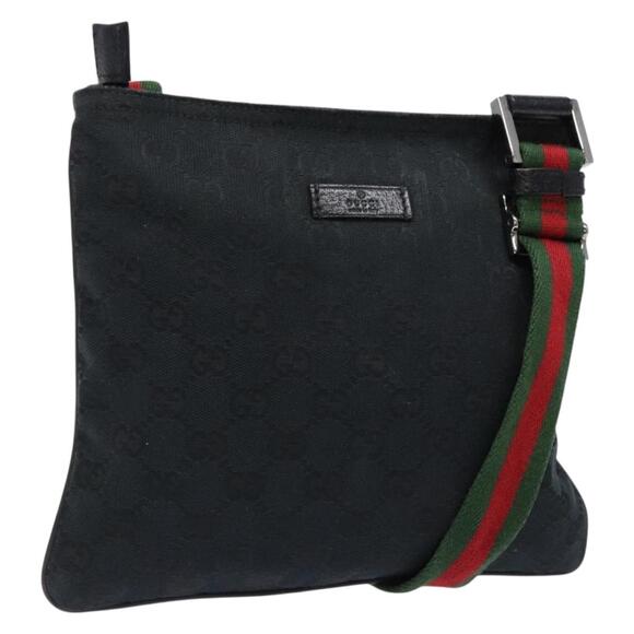 GUCCI GG Canvas Web Sherry Line Shoulder Bag Black Silver - Picture 1 of 16